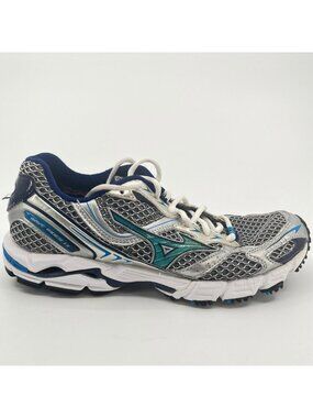 Mizuno Wave Rider 13 Womens Size 7 Silver Blue Athletic Running Shoes Sneakers